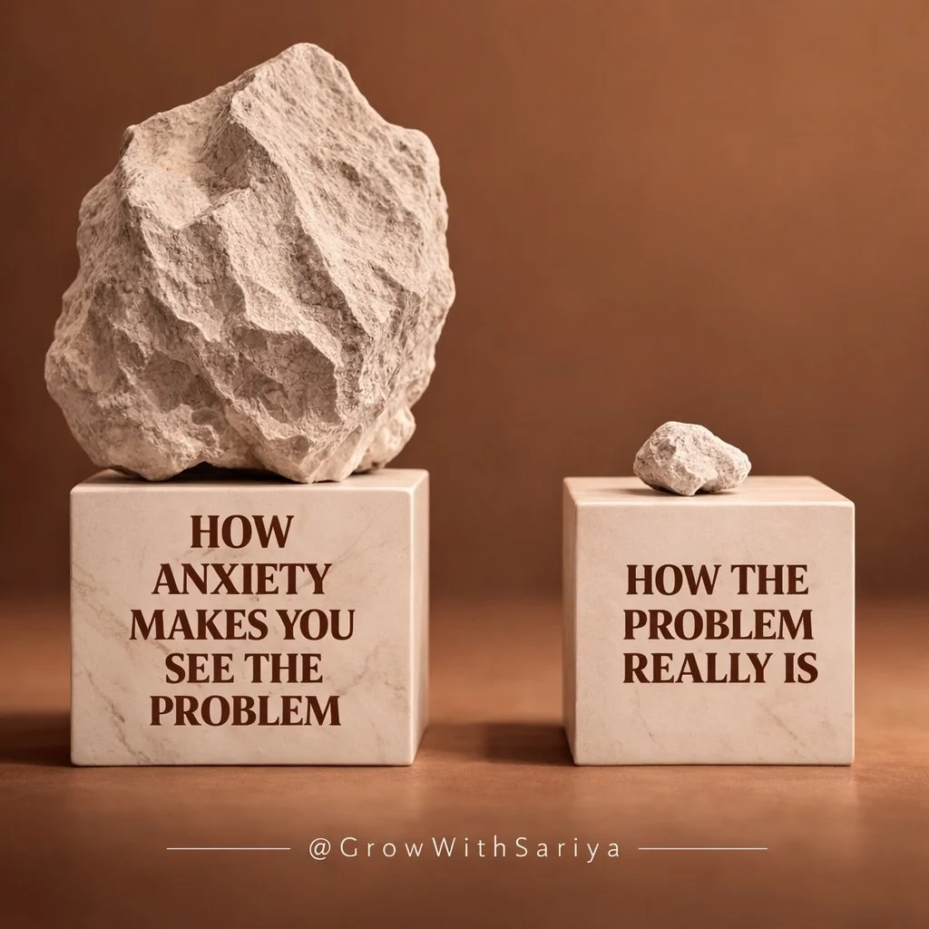 Your anxiety might be lying to you.

Ever noticed how your mind can turn a small problem into something that feels overwhelming?

Anxiety magnifies situations until they feel impossible to handle.

Your brain is trying to protect you, but sometimes i