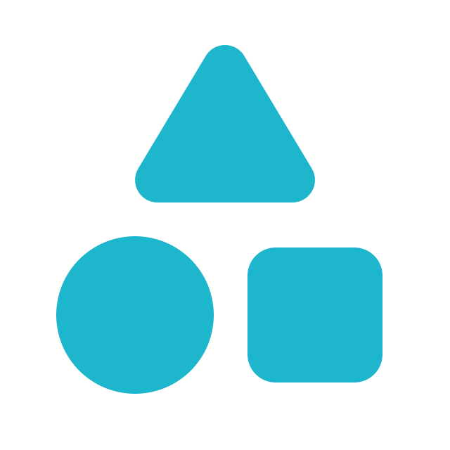 Three blue geometric shapes: a triangle at the top, a circle at the bottom left, and a square at the bottom right, all centered on a black background.