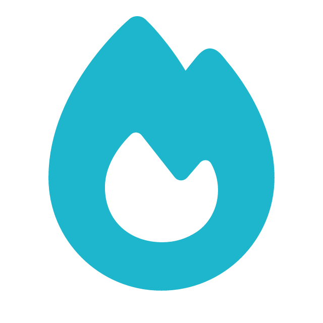 Blue flame icon on a black background