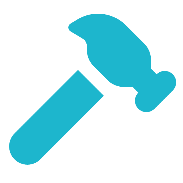 Blue icon of a hammer.