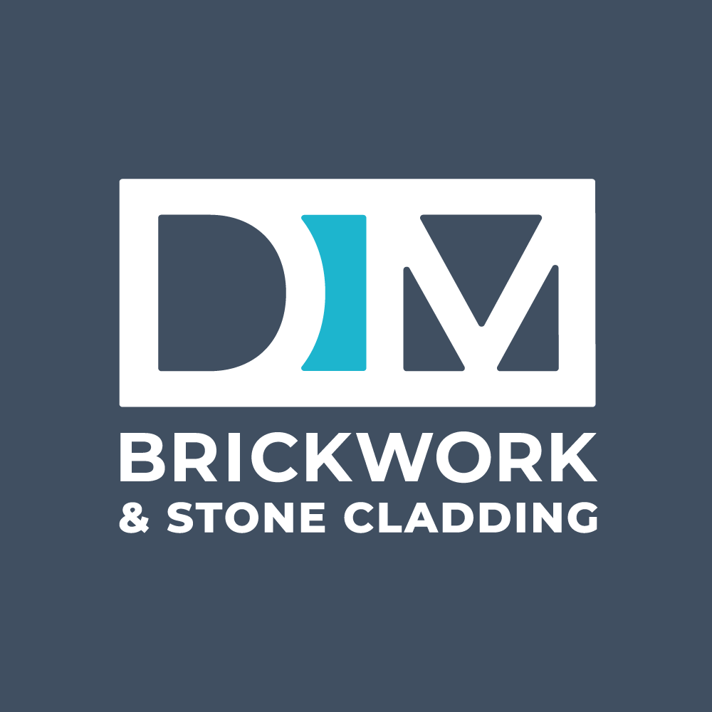 Logo of DM Brickwork & Stone Cladding with blue and white color scheme.