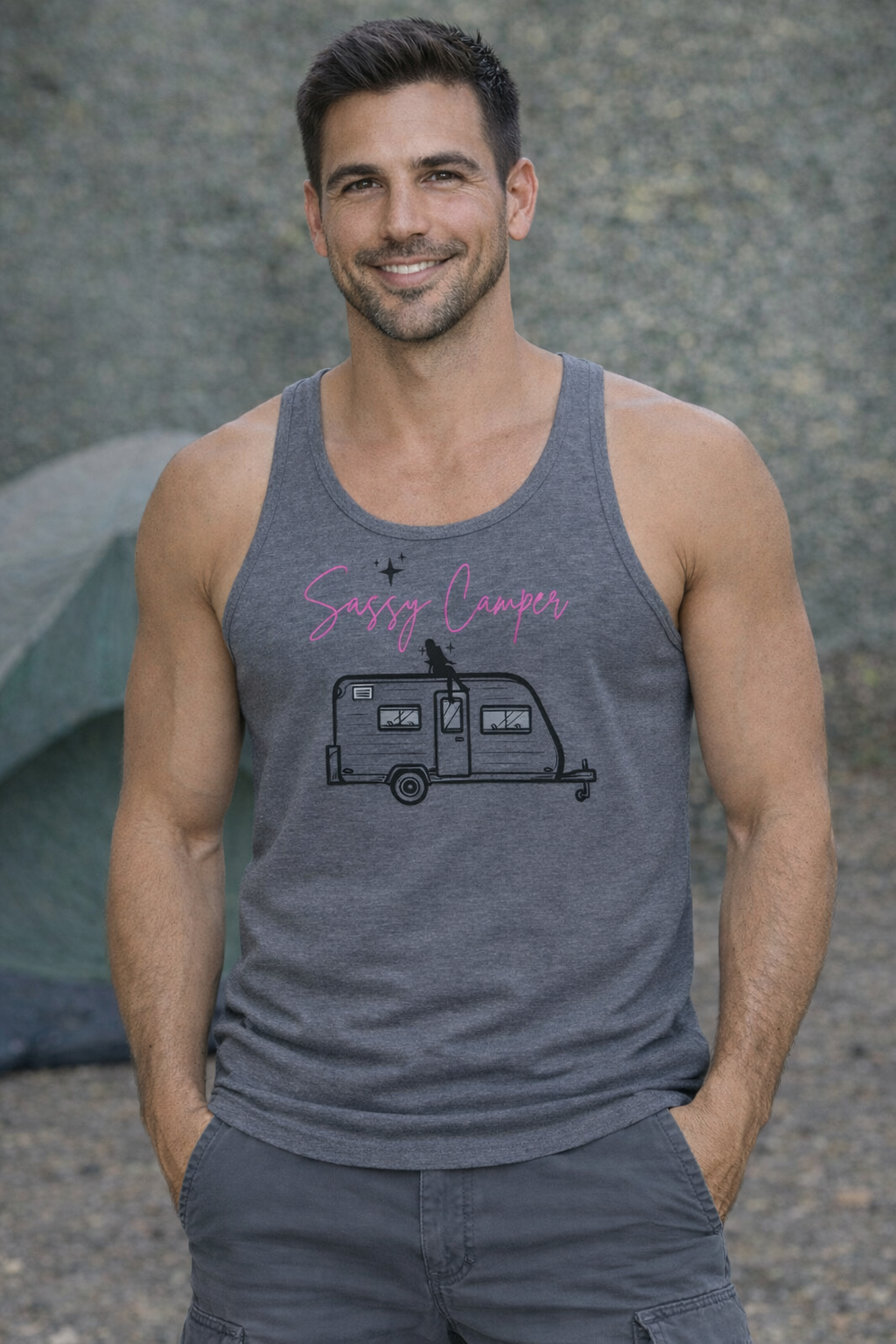 Men’s Sassy Camper Tank Top (Gray)