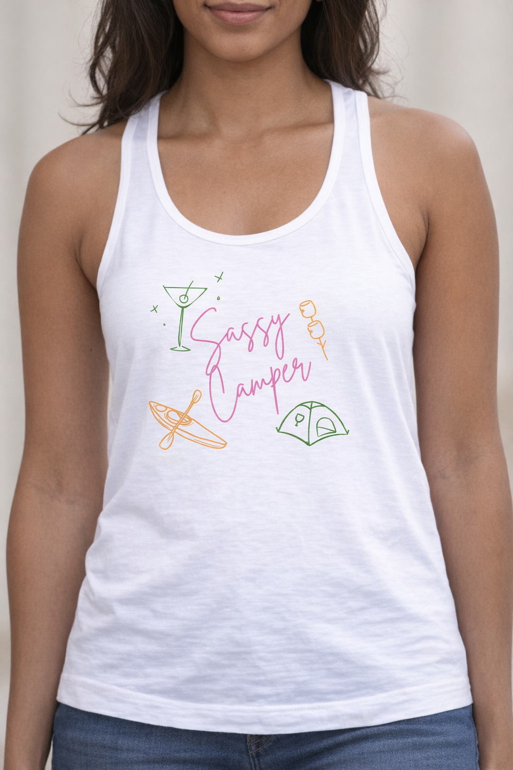 Women’s Sassy Camper Tank Top (White)