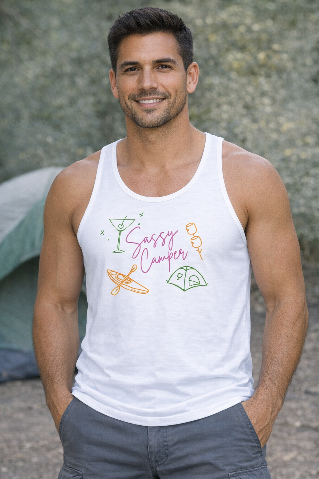 Men’s Sassy Camper Tank Top (White)