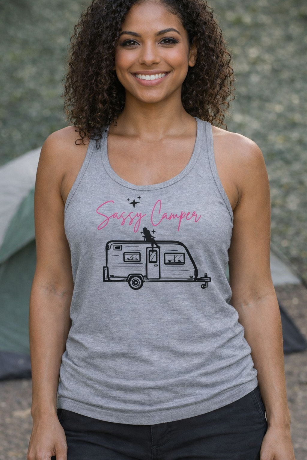 Women’s Sassy Camper Tank Top (Gray)