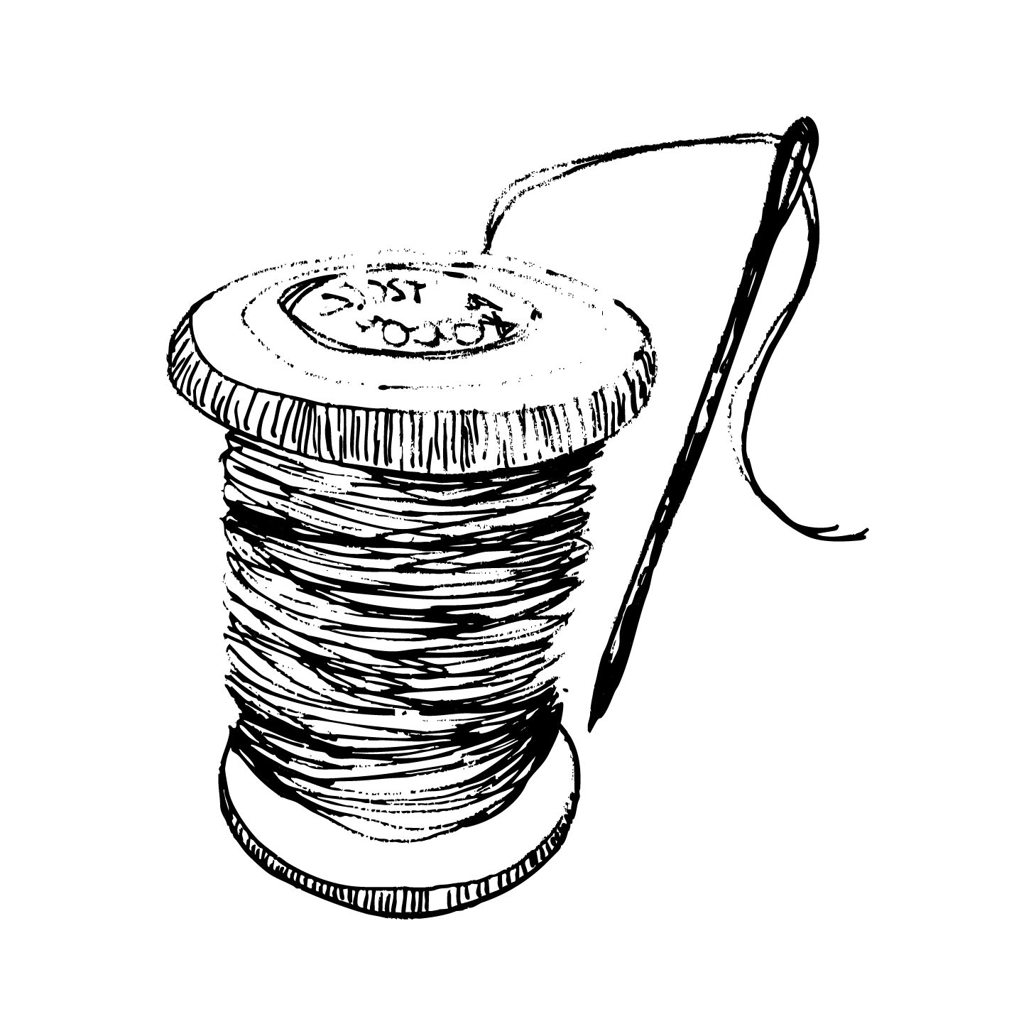 Visualisierung Zeichnung von einer Fadenspule in Fineliner Art.