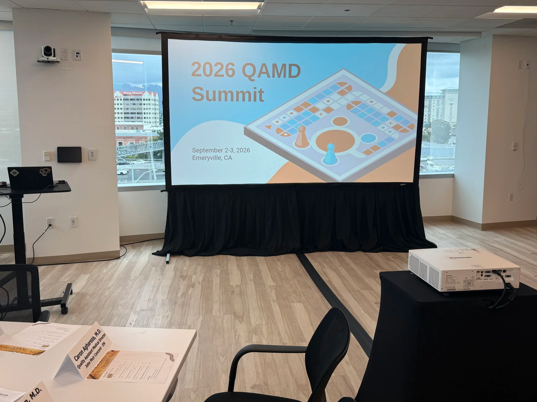 Conference room with presentation screen.