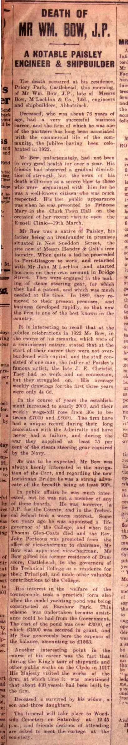 Death of William Bow
