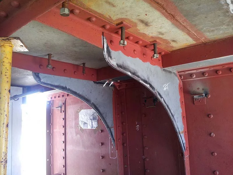 Under bridge deck – These brackets hold up the steering engine