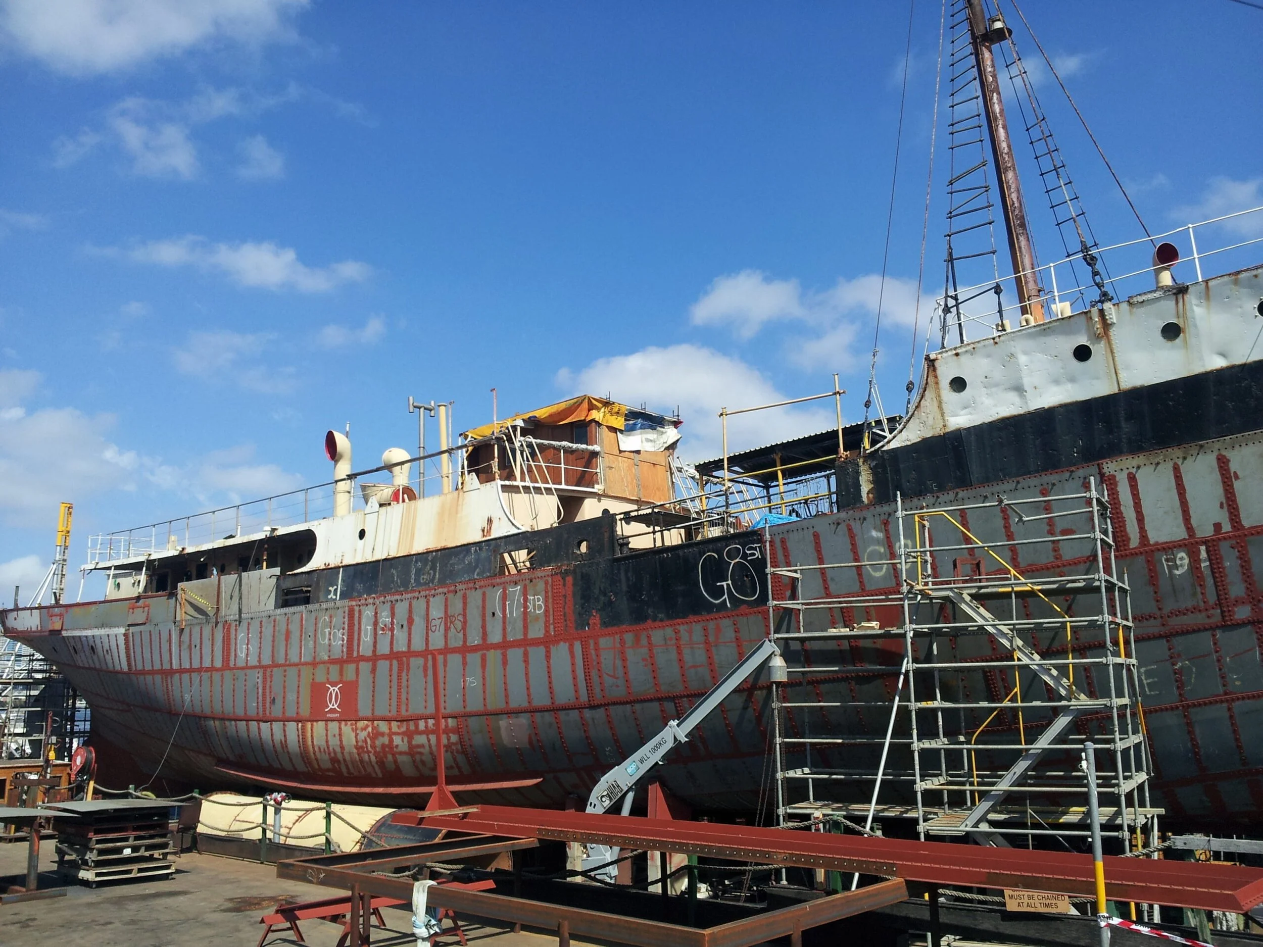John Oxley looking a bit sad with funnel, wheelhouse and bridge removed