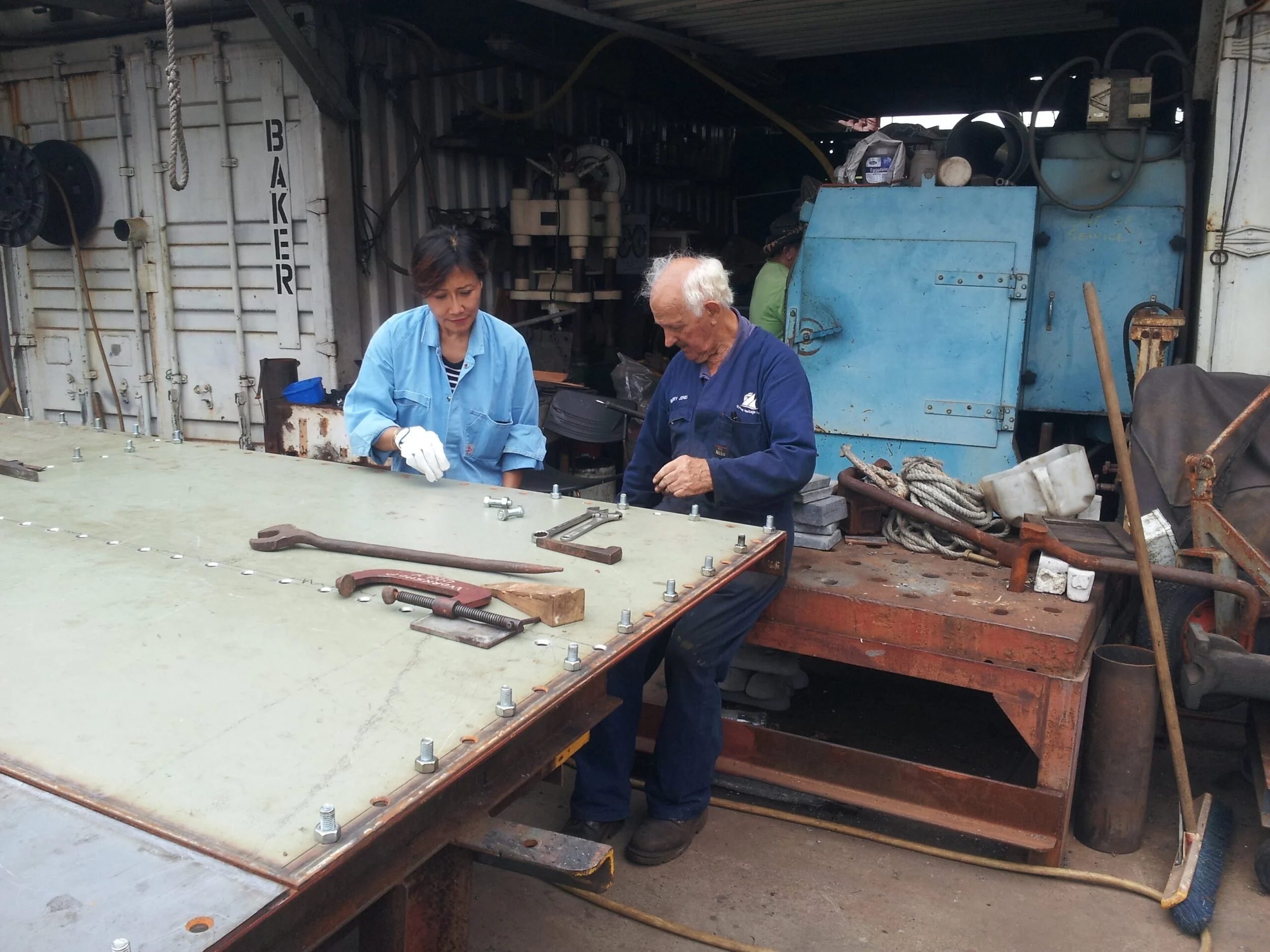 Bolting up bridge deck prior to riveting