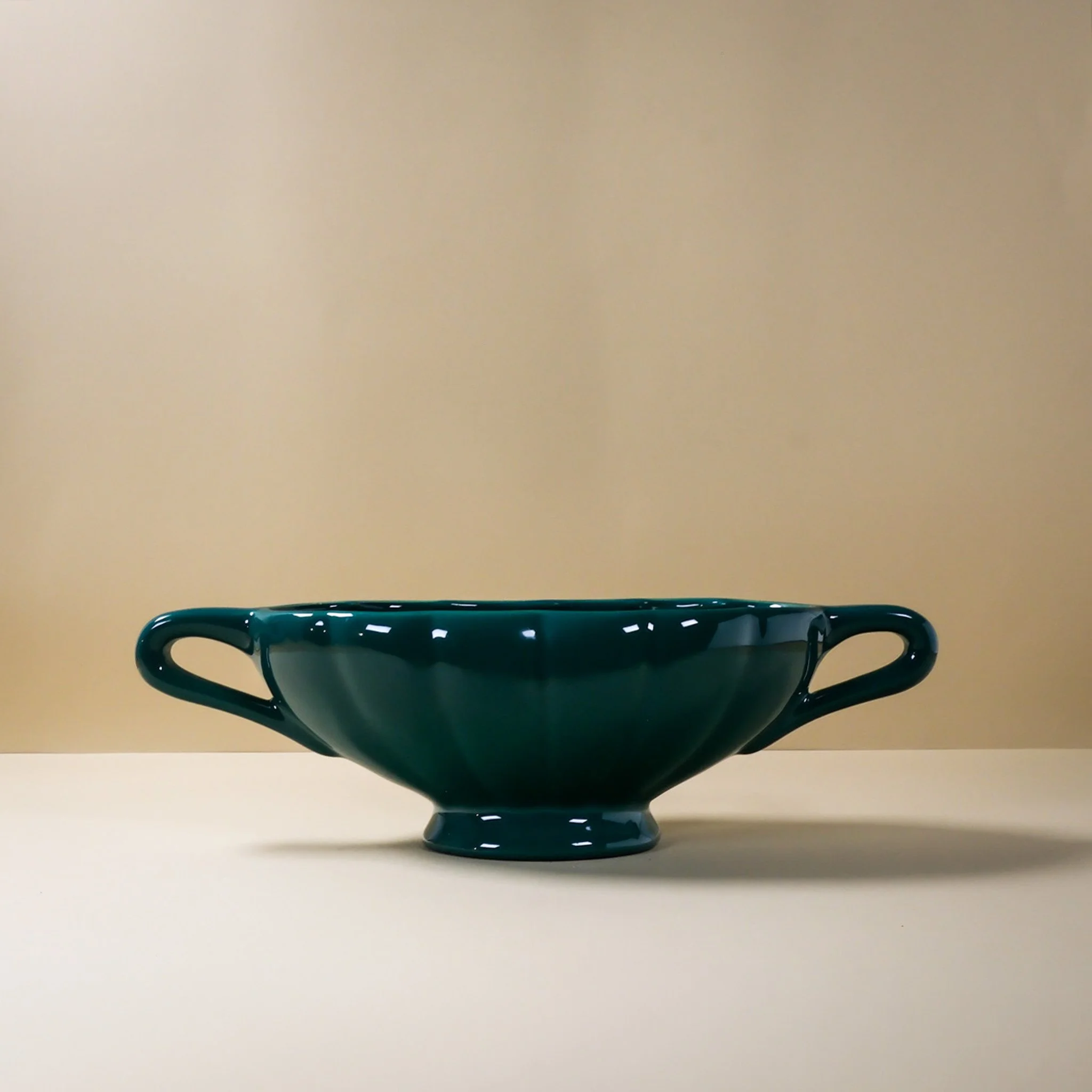 Boat Vase Green Scalloped