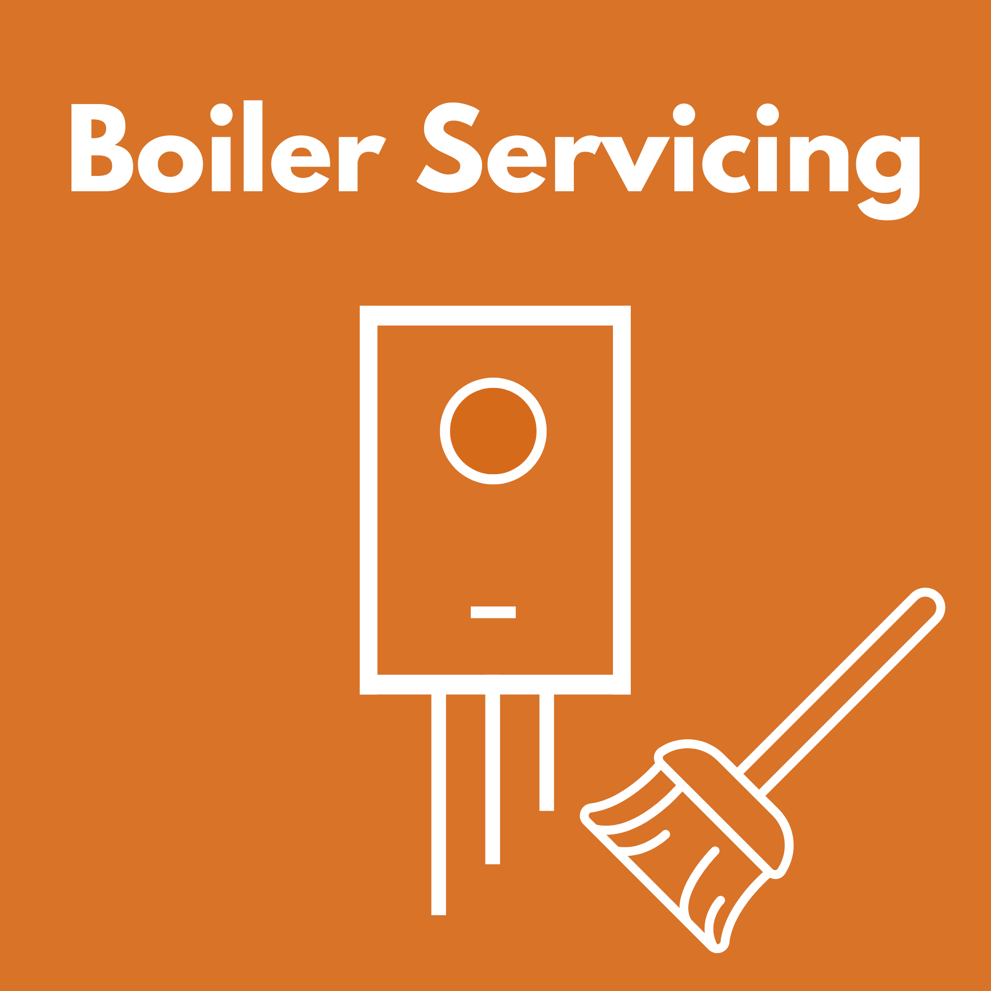 Boiler servicing button links to boiler service page, orange and white colours