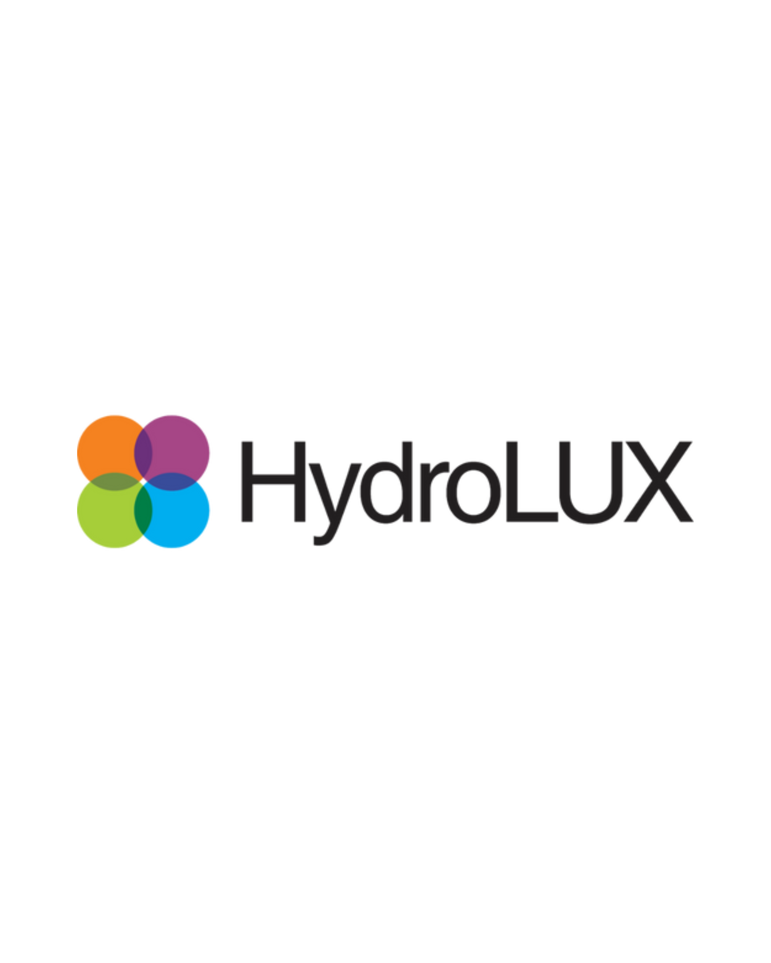 Logo with colorful overlapping circles next to the words 'HydroLUX' in black text.