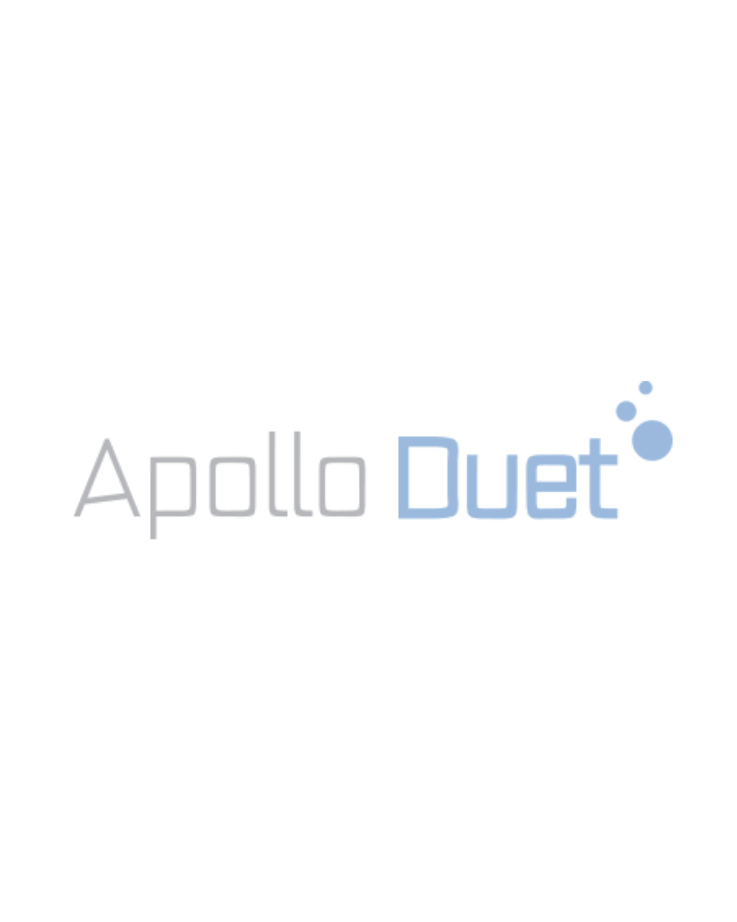 Logo with the words 'Apollo Duet' in blue and gray text, with stylized bubbles near the top right. The background is white.