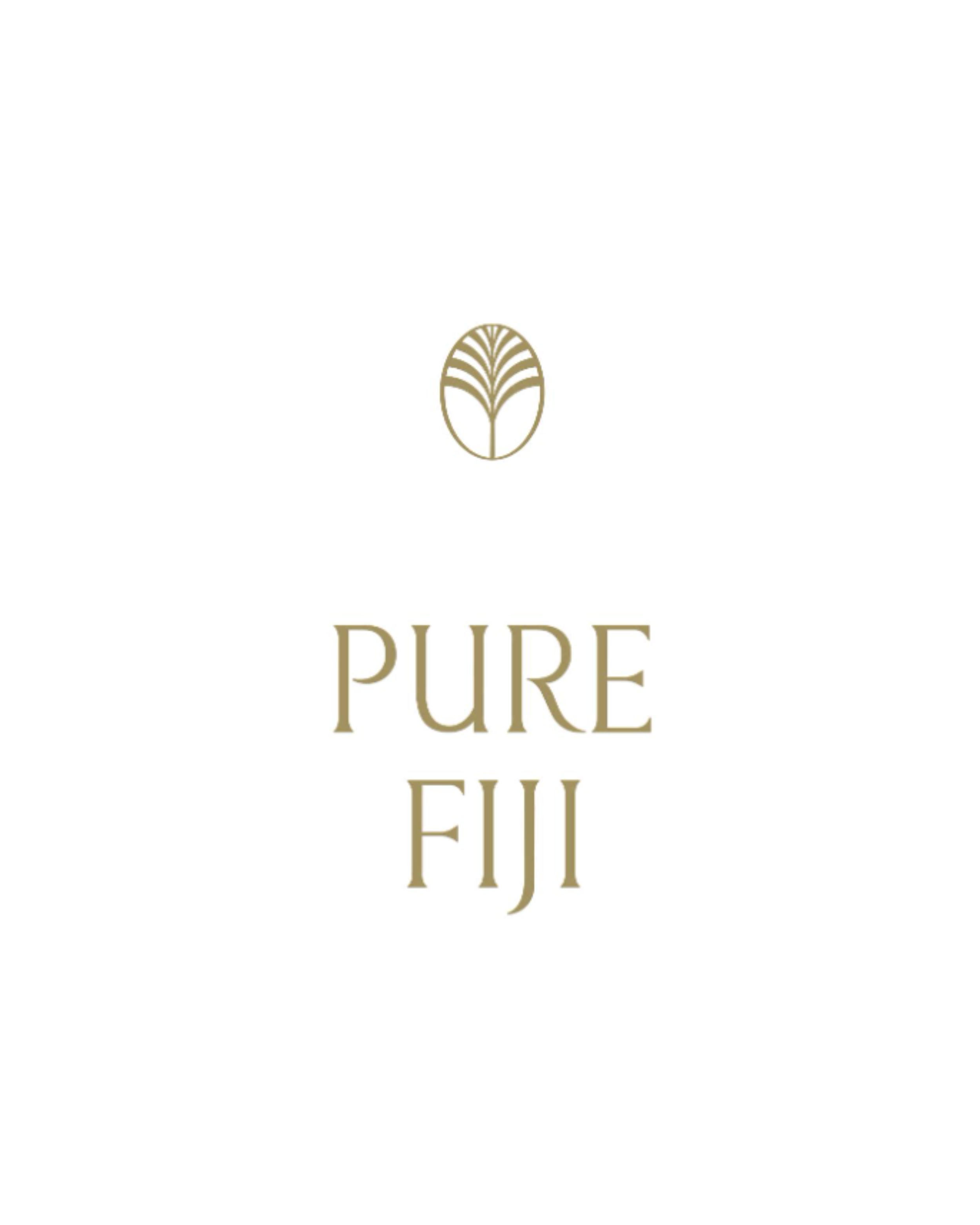 A white background with a gold stylized wheat logo at the top and the words "PURE FUJI" in gold capital letters below.