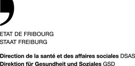 Logo et texte en français et allemand pour le Département de la santé et des affaires sociales du canton de Fribourg.