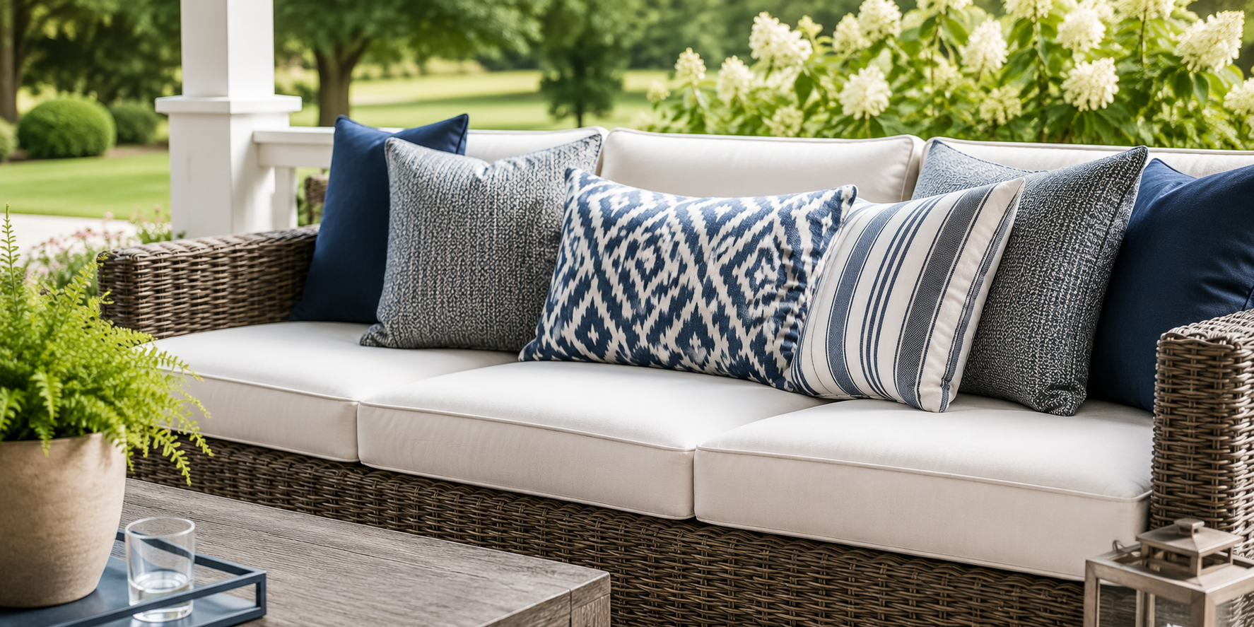 Custom outdoor patio cushions made with weather-resistant fabric in Dallas, Texas