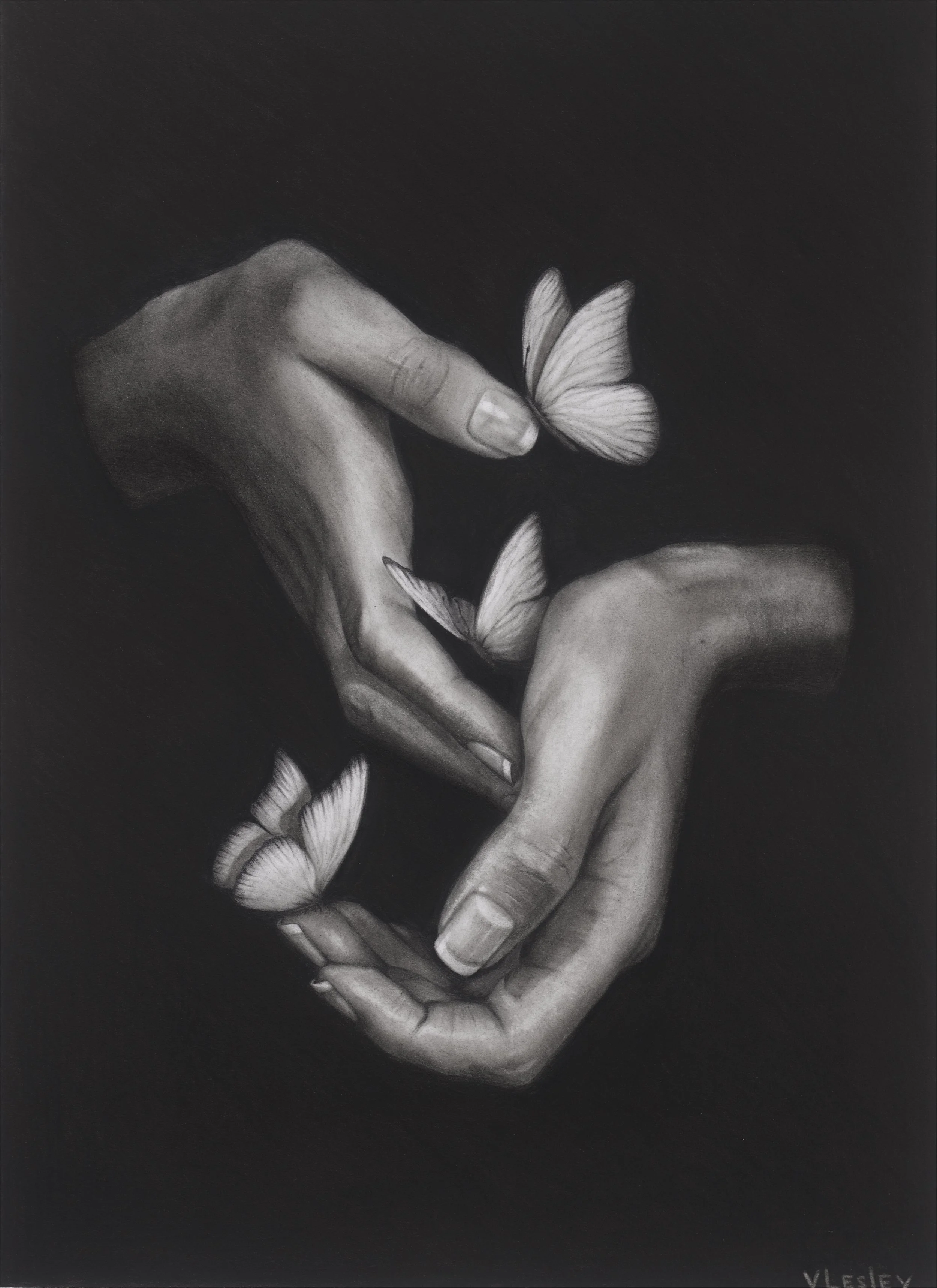 Let it go, 2025. Charcoal on paper, 55x38.5 cm