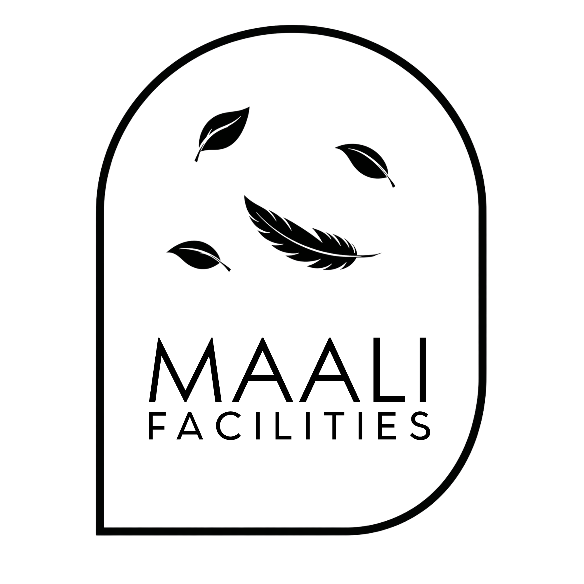 Maali Facility Services Logo - Black and white logo of a stylized bird with a leaf on its tail inside a circle.