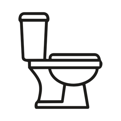 Outline of a toilet with a tank and bowl.