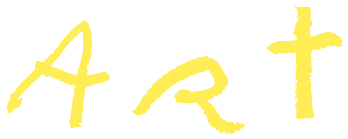 Yellow handwritten text spelling "ART" on a black background.