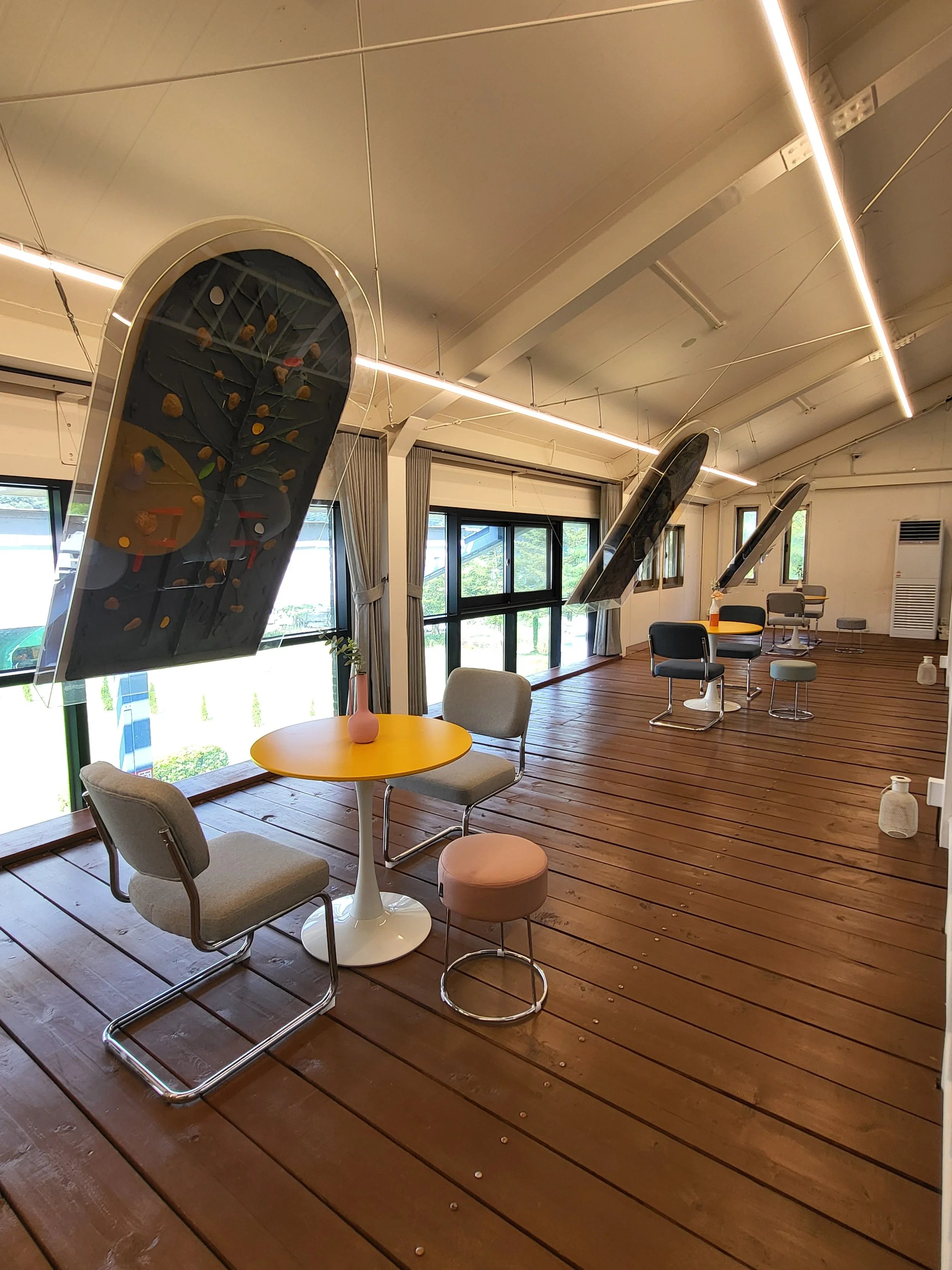 Lounge and gathering space at Moon Art Grounds — venue for Burnsoo Song exhibitions and events