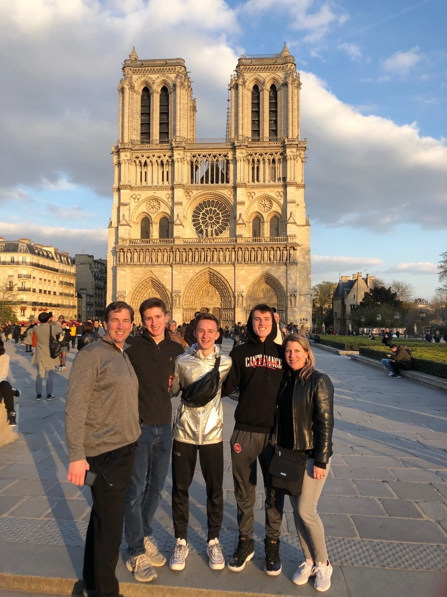 The Etchison family in front of the Notre Dame Cathedral in Paris, France