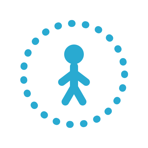 Icon eines Menschen in einer kreisförmigen Umgebung aus Punkten, symbolisiert Schutz oder Sicherheit.