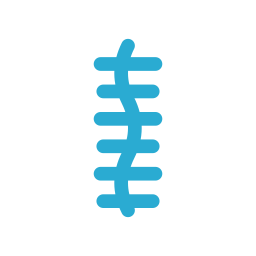 Symbol eines anatomischen Gelenks, wahrscheinlich Kniegelenk, dargestellt mit blauer Linie auf schwarzem Hintergrund.