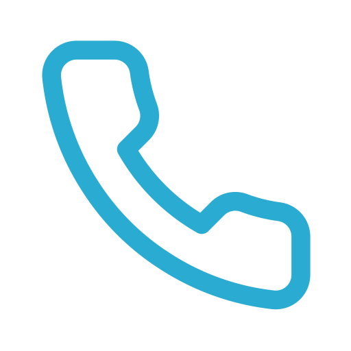 Symbol für einen Telefonhörer in blauer Linie auf schwarzem Hintergrund.