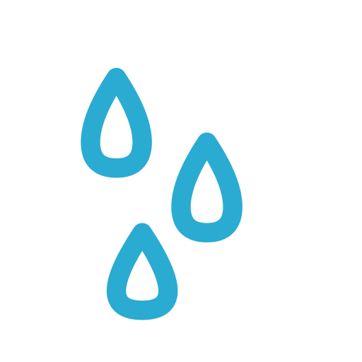 Drei blaue Wassertropfen auf schwarzem Hintergrund.