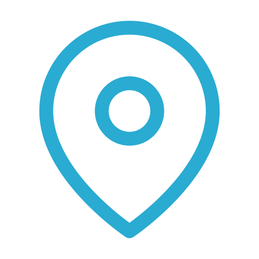 Symbol für einen Standort oder eine Markierung auf einer Karte, blauer Umriss eines Lagepointers auf einem schwarzen Hintergrund.