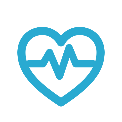 Ein blaues Herz mit einem Herzschlag-Linienmuster in der Mitte, symbolisiert Gesundheit oder Herzgesundheit.