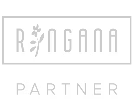 Logo mit den Worten 'RINGANA Partner' und einem Blumen-Design in der Mitte.