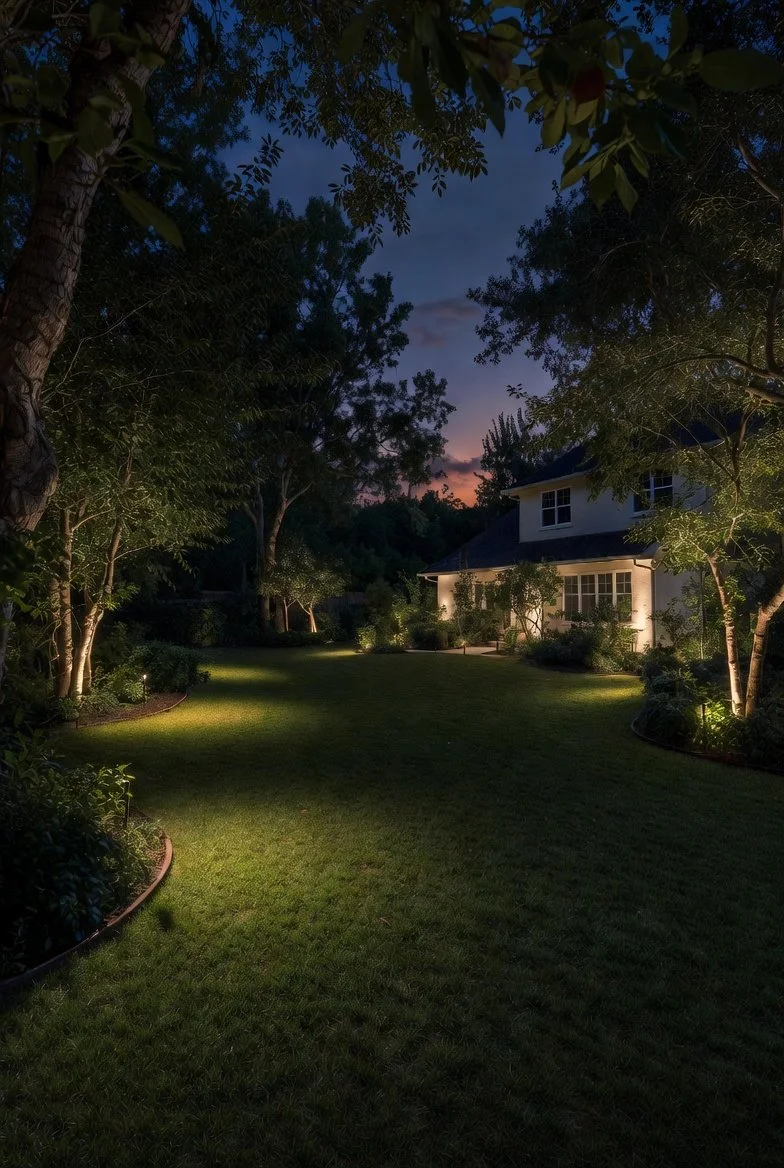 Professional landscape lighting in Saline & Milan MI - nighttime yard transformation