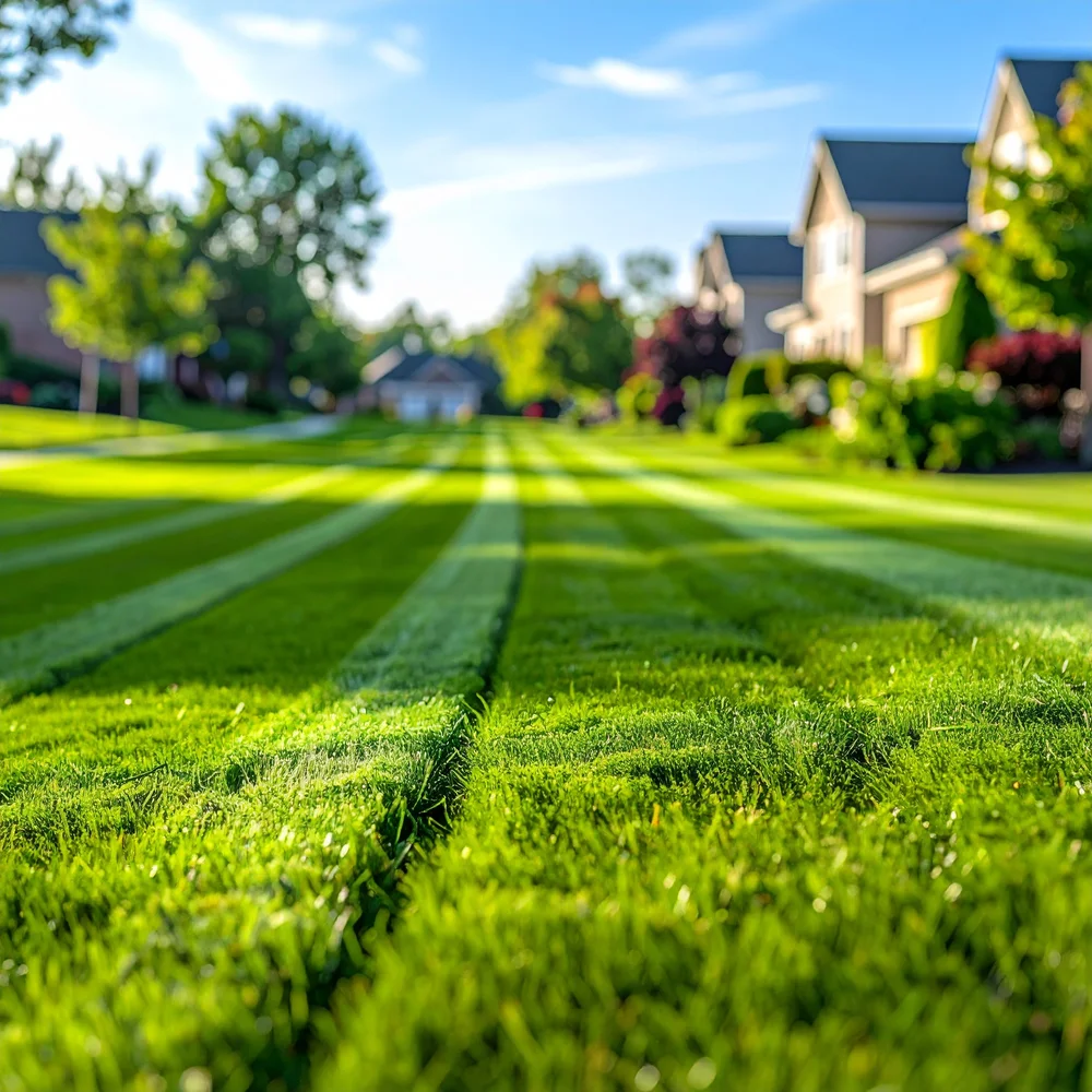 Professional striped green lawn after weekly maintenance in Saline and Milan, MI