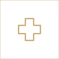 Black background with a gold outline of a medical cross in the center.