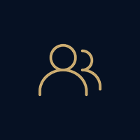 Icon of two people, one slightly in front of the other, on a dark background