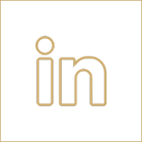 LinkedIn logo with black background and gold outline.