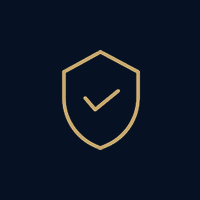 A shield icon with a check mark inside on a dark background