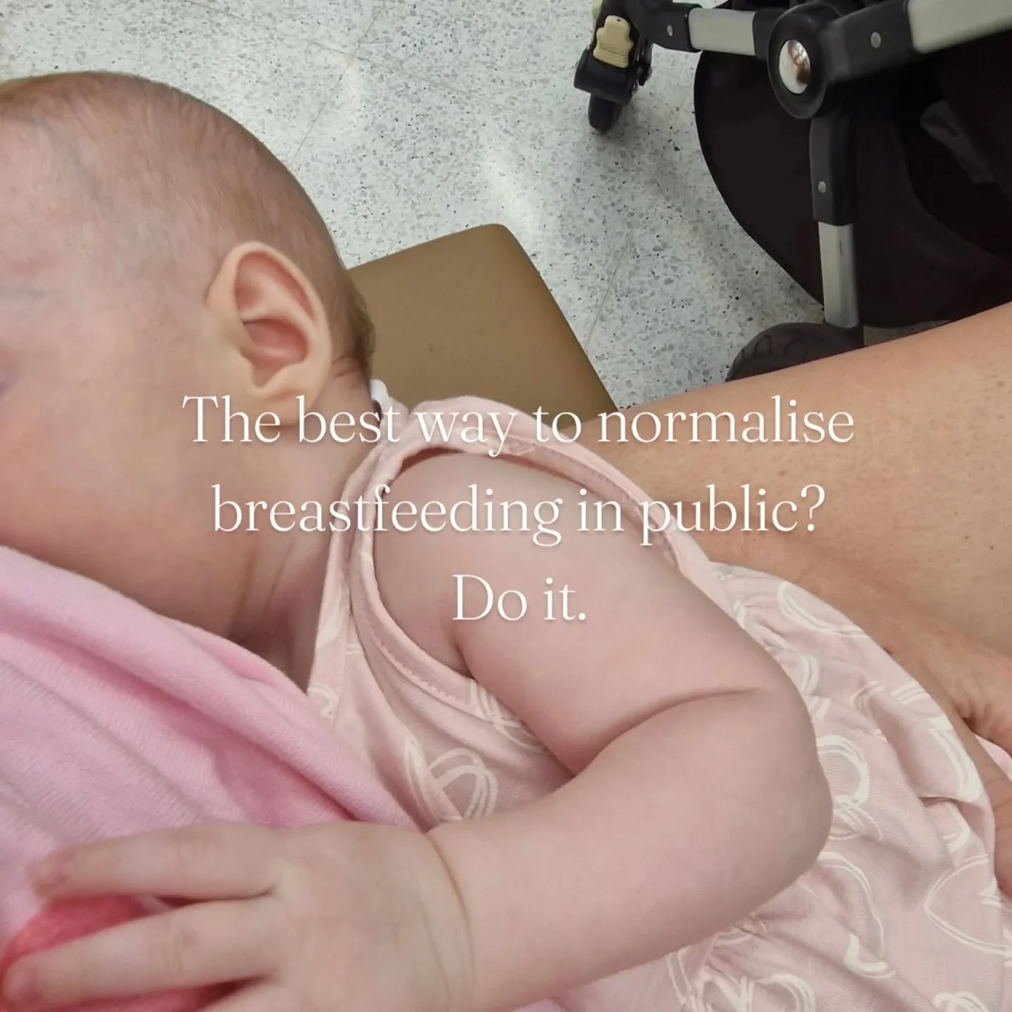 Today I was shopping with my almost 10-week-old who was showing some serious hunger signs. I caught myself questioning sitting down and feeding her in the public space.

"Should I just go to the parent room?
The parent room is at the other end o