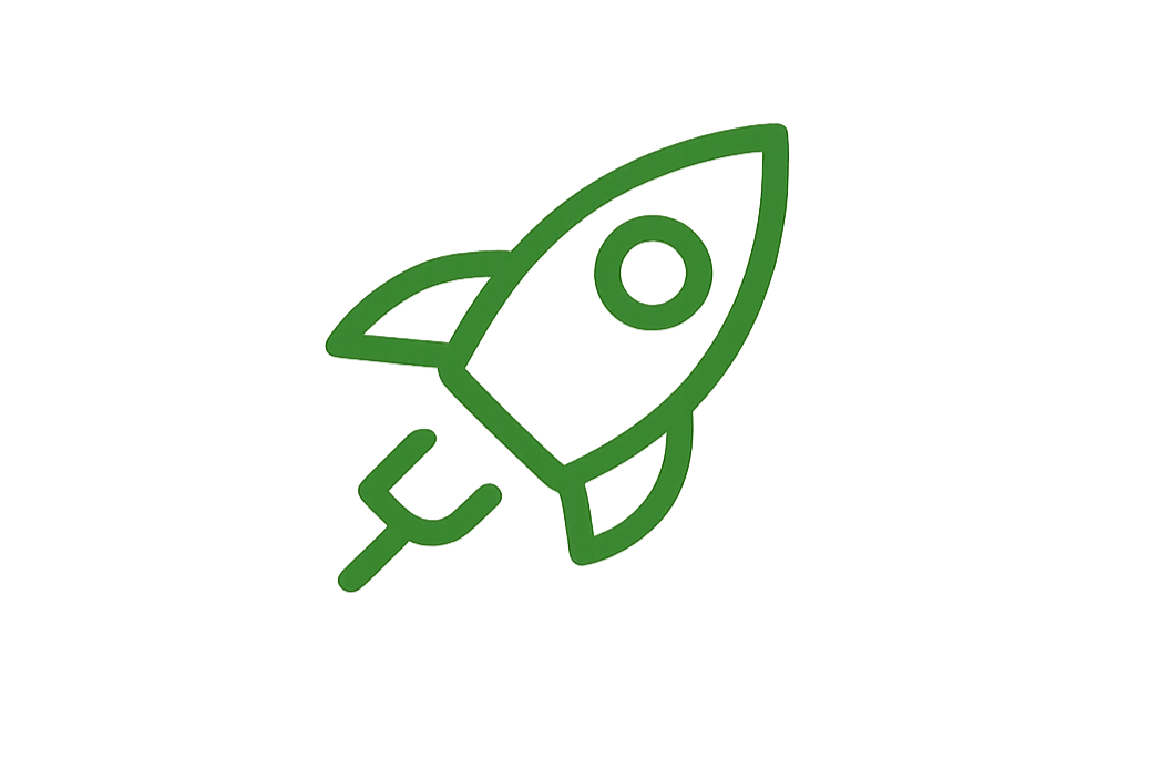 Grüner Icon eines Raketenstarts.