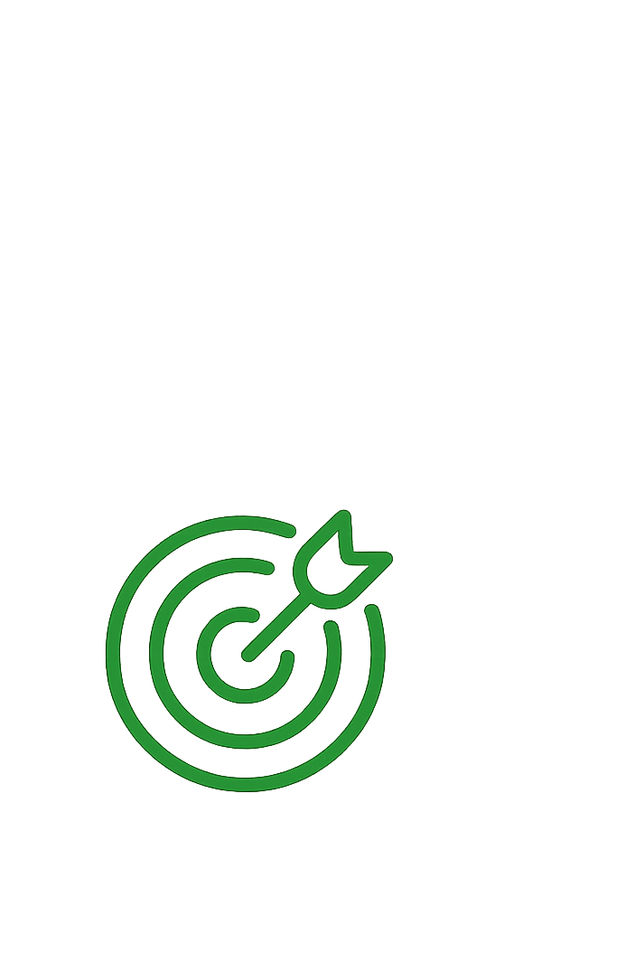 Ein schwarzer Hintergrund mit einem grünen Zielscheiben-Symbol und einem Pfeil, der in die Mitte trifft.