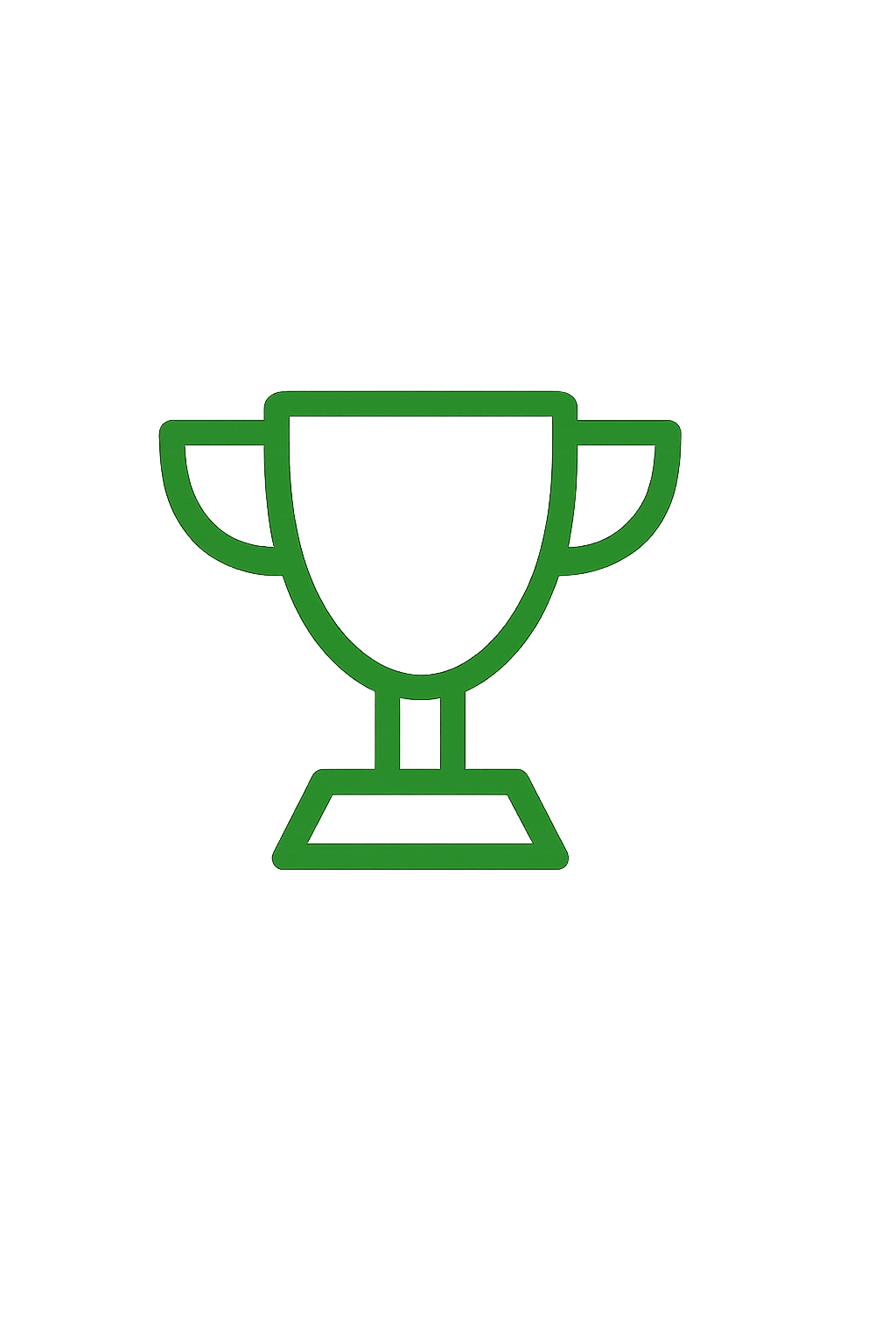 Ein grüner, minimalistisch gehaltener Pokal auf schwarzem Hintergrund, das Wort "Gewinner" darüber.