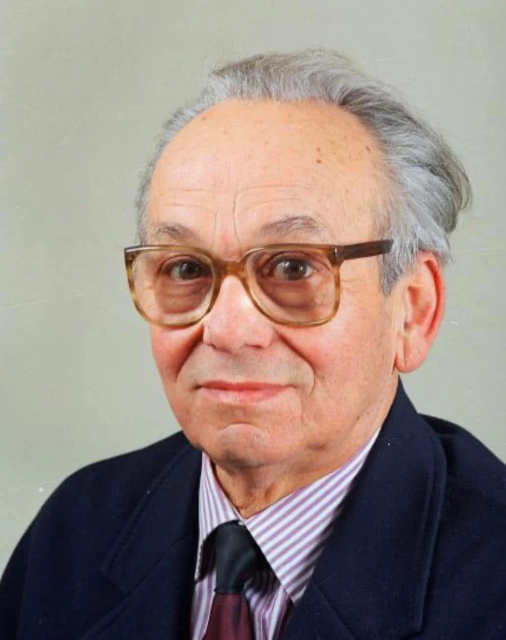 Prof. Dr. Dobri Paliev. Older man with gray hair, glasses, wearing a dark suit, striped shirt, and tie, smiling at the camera.