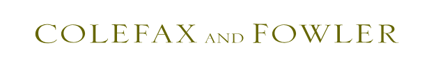 Logo with the text "COLEFAX AND FOWLER" in gold letters on a white background.
