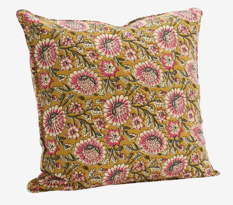 Floral Block Print Pink & Yellow Cushion