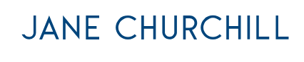 Text reading 'Jane Churchill' in blue letters on a white background.