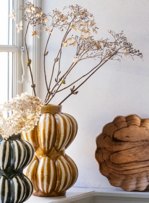 Mustard Stripe Stoneware Vase